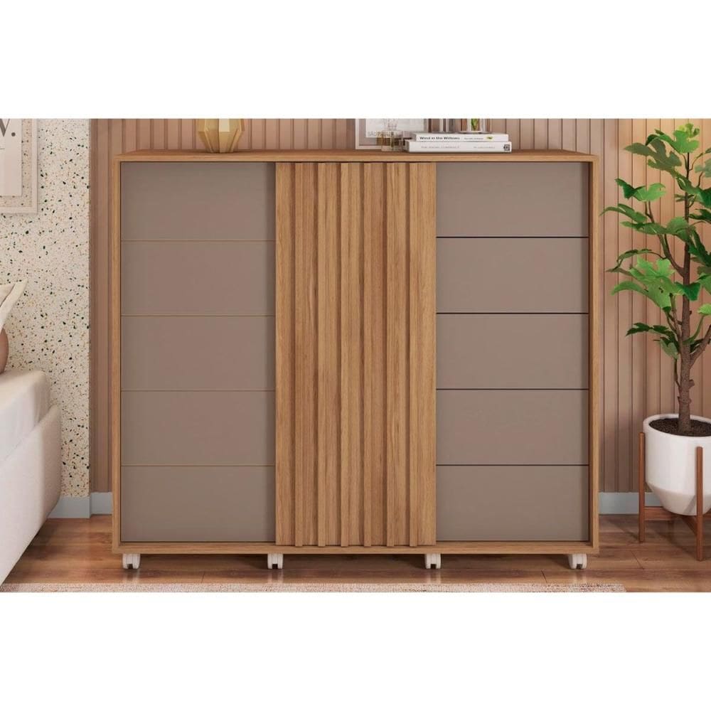 Cômoda de Quarto Pegasus c/ 2 Portas e 5 Gavetas Buriti/Fendi - Caemmun