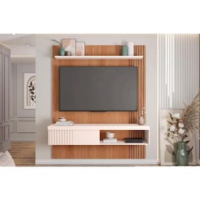 Painel Home p/ TV até 65 Pol Jade Ripada 150x183cm Freijo/Off White - Caemmun