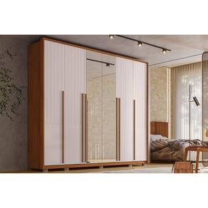 Guarda Roupa Casal 6 Portas e 6 Gavetas c/ Espelho Quintus Lux Freijo/Off White - Caemmun