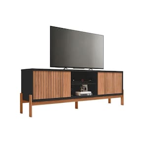 Rack Bancada p/ TV até 72 Pol Tannen c/ Nichos e Pés 184cm Freijo/Preto - Caemmun