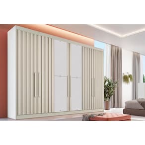 Guarda Roupa Casal 6 Portas Ripadas (2 c/ Espelho) e 6 Gavetas Potente Off White - Europa