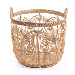 Cesto Redondo 40Cm Com Alças Arcos Palha Rattan - Oikos