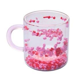 Caneca Parede Dupla de Vidro Borossilicato Rosa Heart 300ml