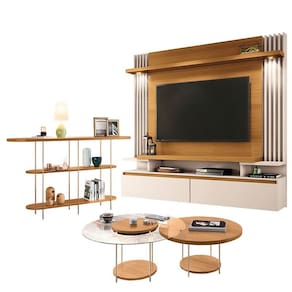 Home Suspenso Cosmo e Aparador Infinity e Kit Mesa de Centro Sky Cinamomo Off White - HB Móveis