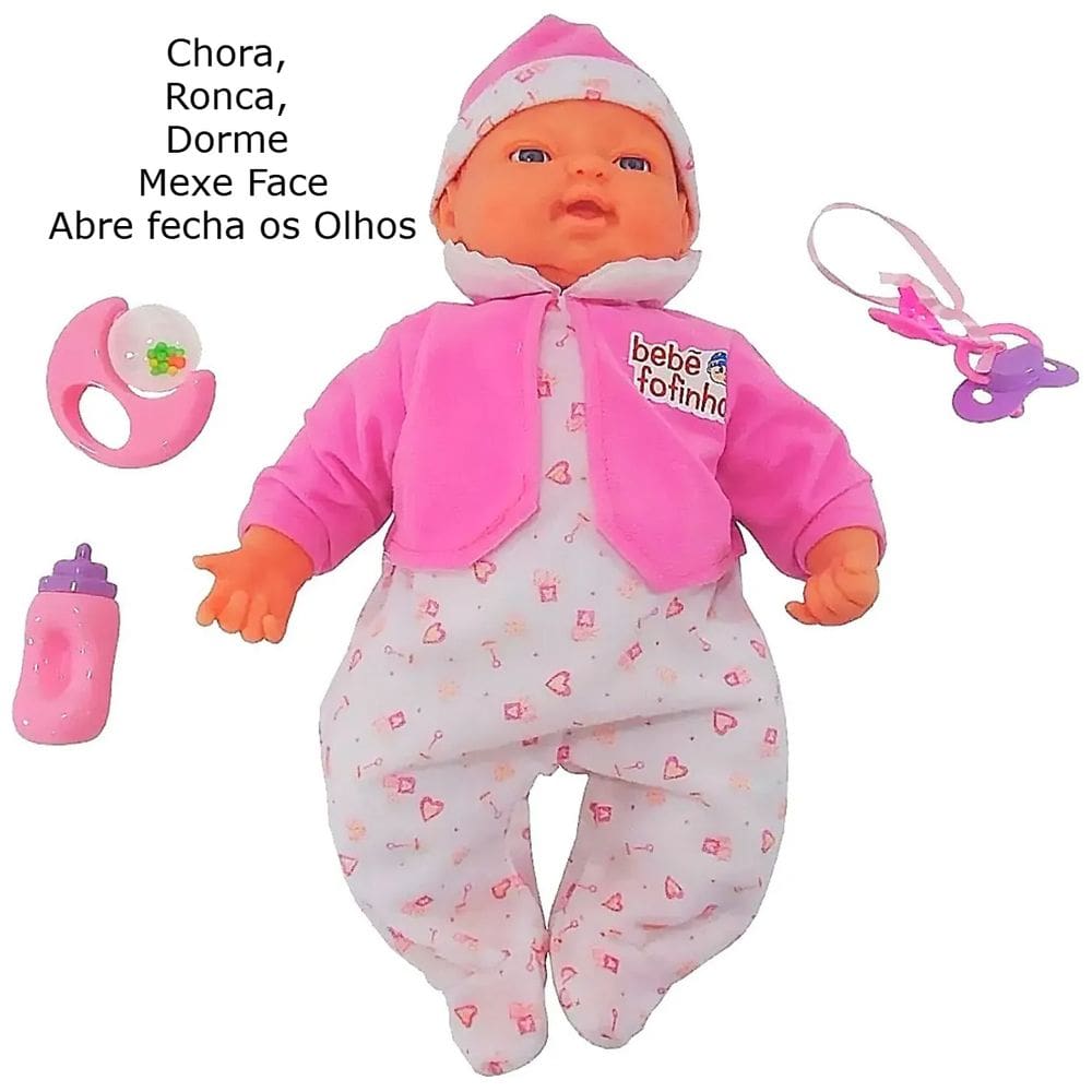 Boneca Bebe Fofucha Amor De Mãe Com Expressão Facial Sons Dorme