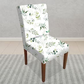 Capa Para Cadeira Portallar Estampa Digital Malha 93% Poliéster E 07% Elastano Green Leaves Branca