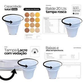 Balde Para Ração De Gato 20L Tampa De Rosquear - Kit 11 Pçs