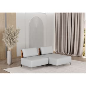 Sofá Dream Box Com Chaise Moderno Modular 2,0m Cinza com Courino Terracota - Rede Móveis