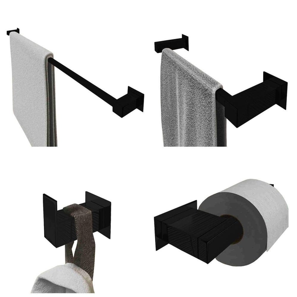 Kit Toalheiro 60Cm Inox Banheiro 4 Pçs Polido Ou Preto Fosco