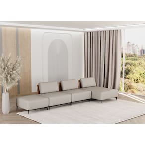 Sofá Dream Box com Chaise Moderno Modular 4,0m Bege com Courino Terracota - Rede Móveis