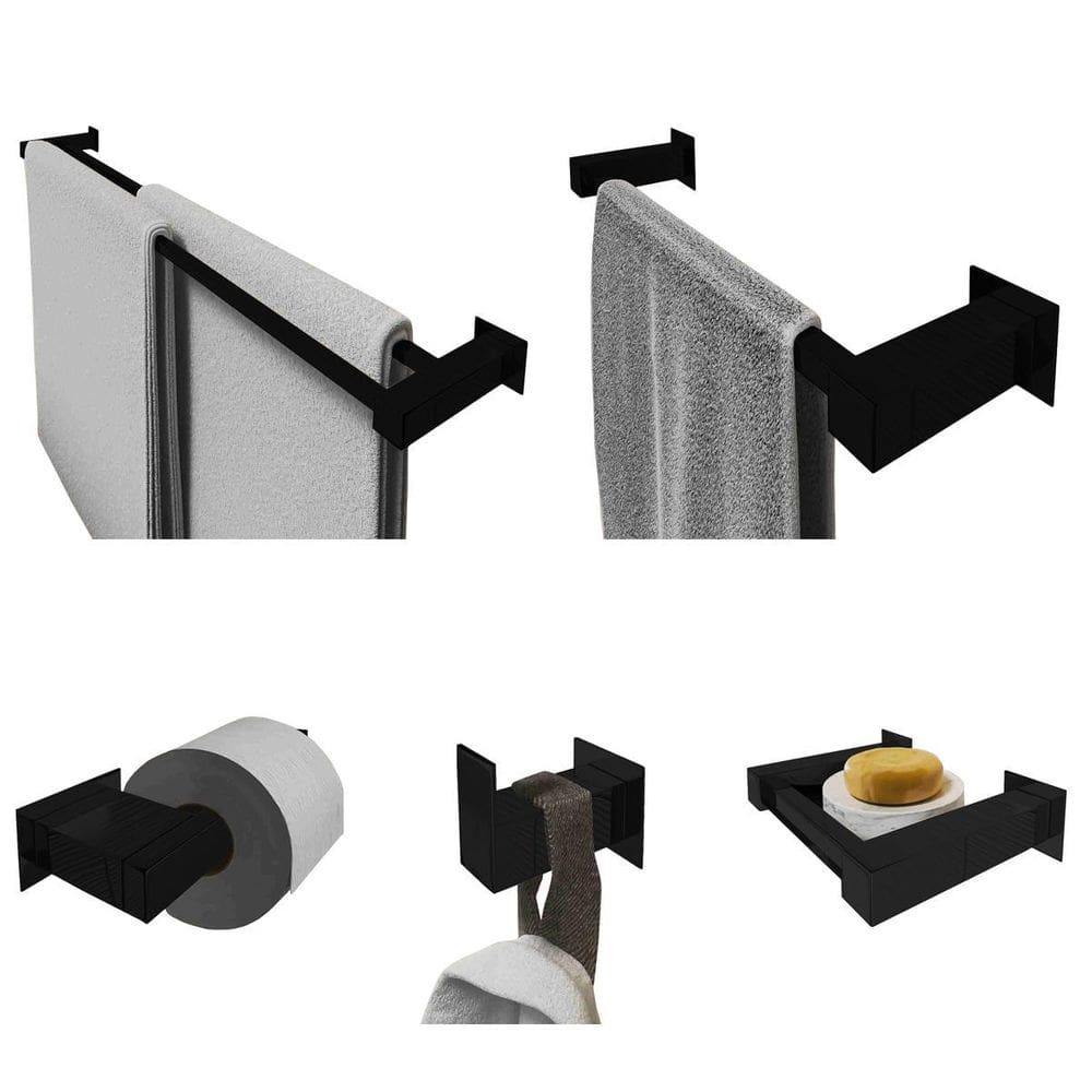 Kit Toalheiro Duplo 1Mt Inox 5 Pçs Polido Ou Preto Fosco