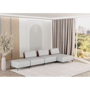 Sofá Dream Box com Chaise Moderno Modular 4,0m Cinza com Courino Terracota - Rede Móveis