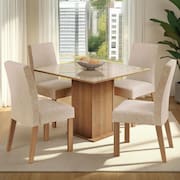 Conjunto Sala de Jantar Madesa Cecilie Mesa Tampo de Vidro com 4 Cadeiras Rustic/Crema/Imperial