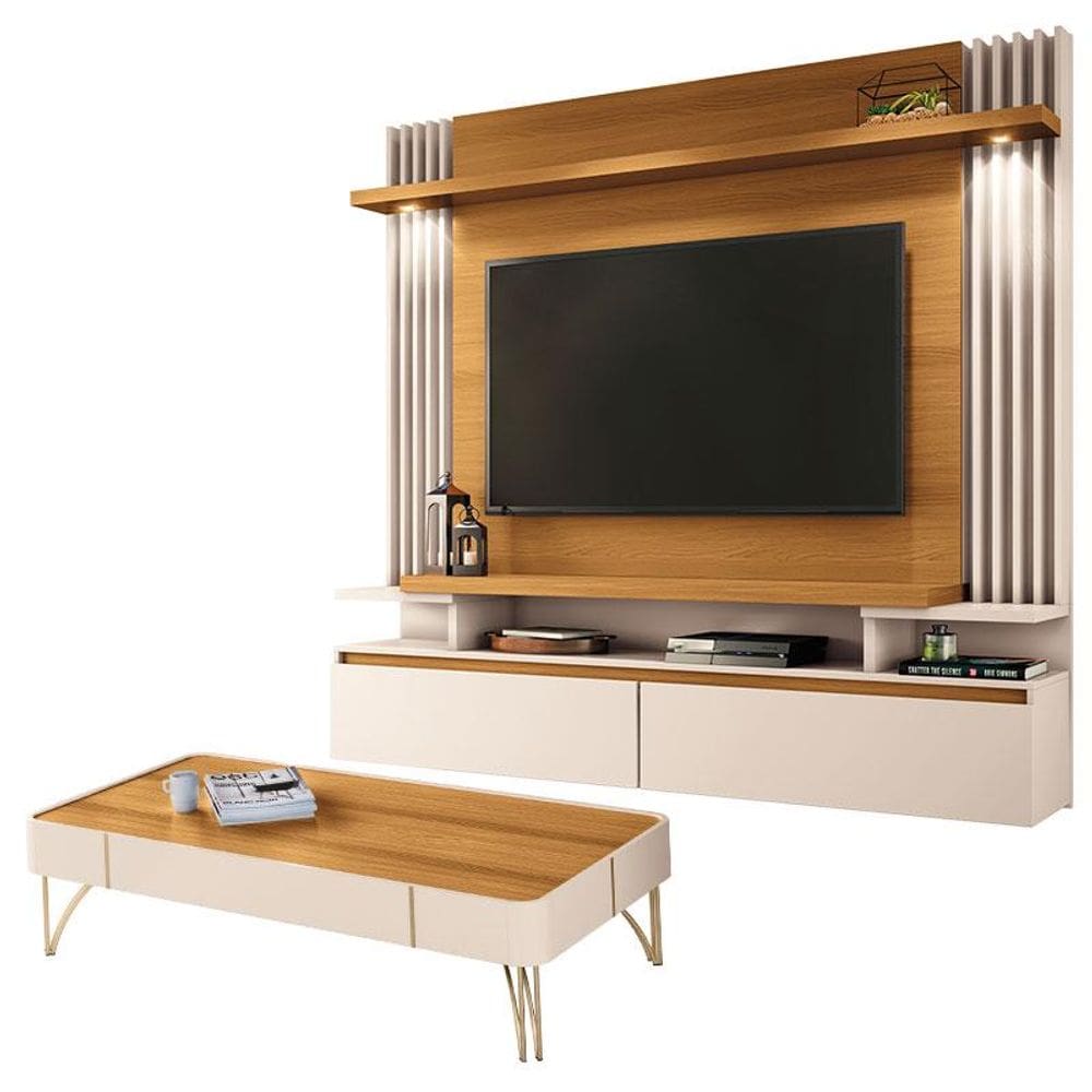 Home Suspenso Cosmo e Mesa de Centro Cadenza Cinamomo Off White - HB Móveis