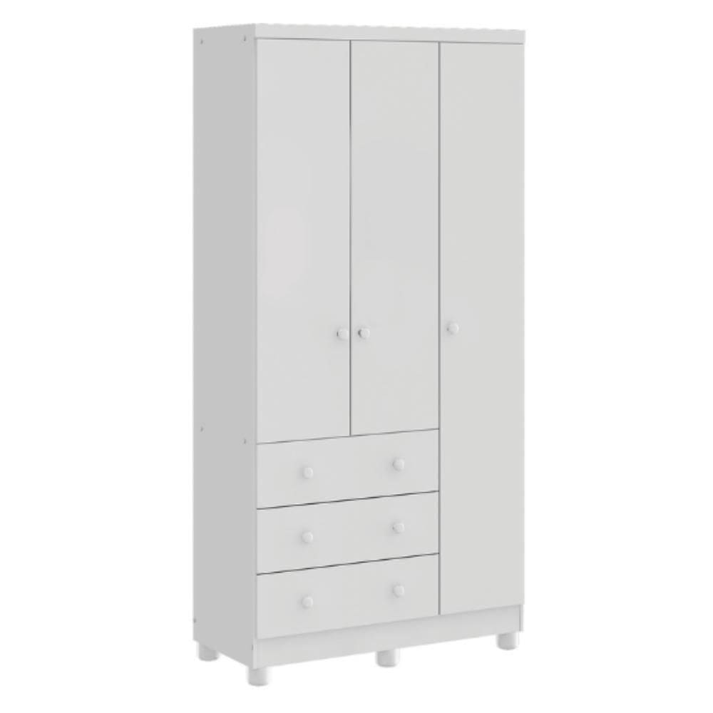 Guarda-Roupa Infantil Peroba Junior 3 Portas 3 Gaveta Branco