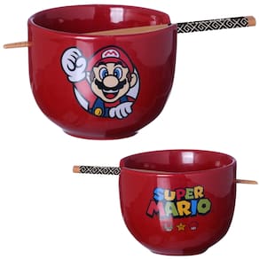 Bowl Cumbuca Tigela Com Hashi Super Mario Porcelana Vermelha 500ml Oficial Nintendo