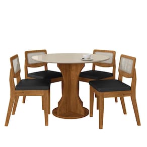 Mesa Linares Com 4 Cadeiras Sextavada Freijó/off/corino Preto - M.a