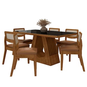 Mesa Santiago Com 6 Cadeiras Sextavada Fre/pret/corino Caramelo - M.a