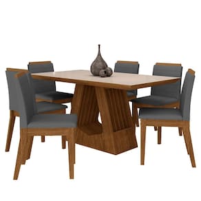 Mesa Málaga 1,6 Com 6 Cadeiras Estofadas Freijó/off/suede Cinza - M.a