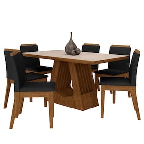 Mesa Málaga 1,6 Com 6 Cadeiras Estofadas Freijó/off/suede Preto - M.a