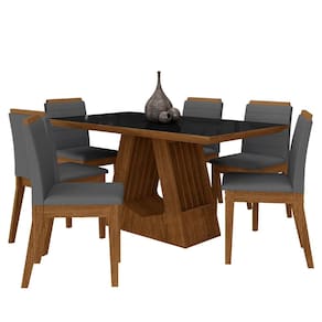 Mesa Málaga 1,6 Com 6 Cadeiras Estofadas Freijó/pto/suede Cinza - M.a