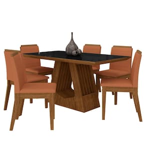 Mesa Málaga 1,6 Com 6 Cadeiras Estofadas Freijó/pto/terracota - M.a
