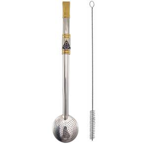 Bomba Chimarrão Rosca Aço Inox 304 Ouro 18k Pingente Desenho