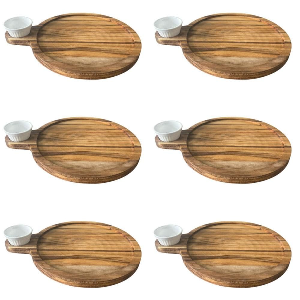 Kit 6 Petisqueira Teca 23cm Servir com Cabo e Ramekin 30ml T