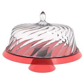 Boleira Porta Bolo com Cúpula e Pé 30cm Vermelho Transparent
