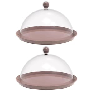 Kit 2 Porta Bolo Torta 30cm Bubble com Cúpula Amêndoa Crippa Boleira Doces Petiscos
