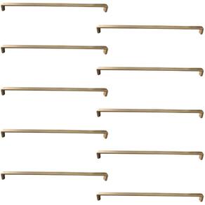 Kit 10 Puxadores 358mm Alça Dourado para Móveis Zamac Piauí Torralba Guarda-Roupas Armário