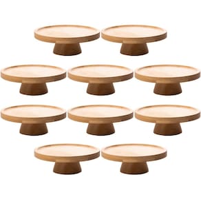 10 Boleiras de Bambu 20cm Pedestal Lyor Decorações de Mesas Festas Pratos para Bolos