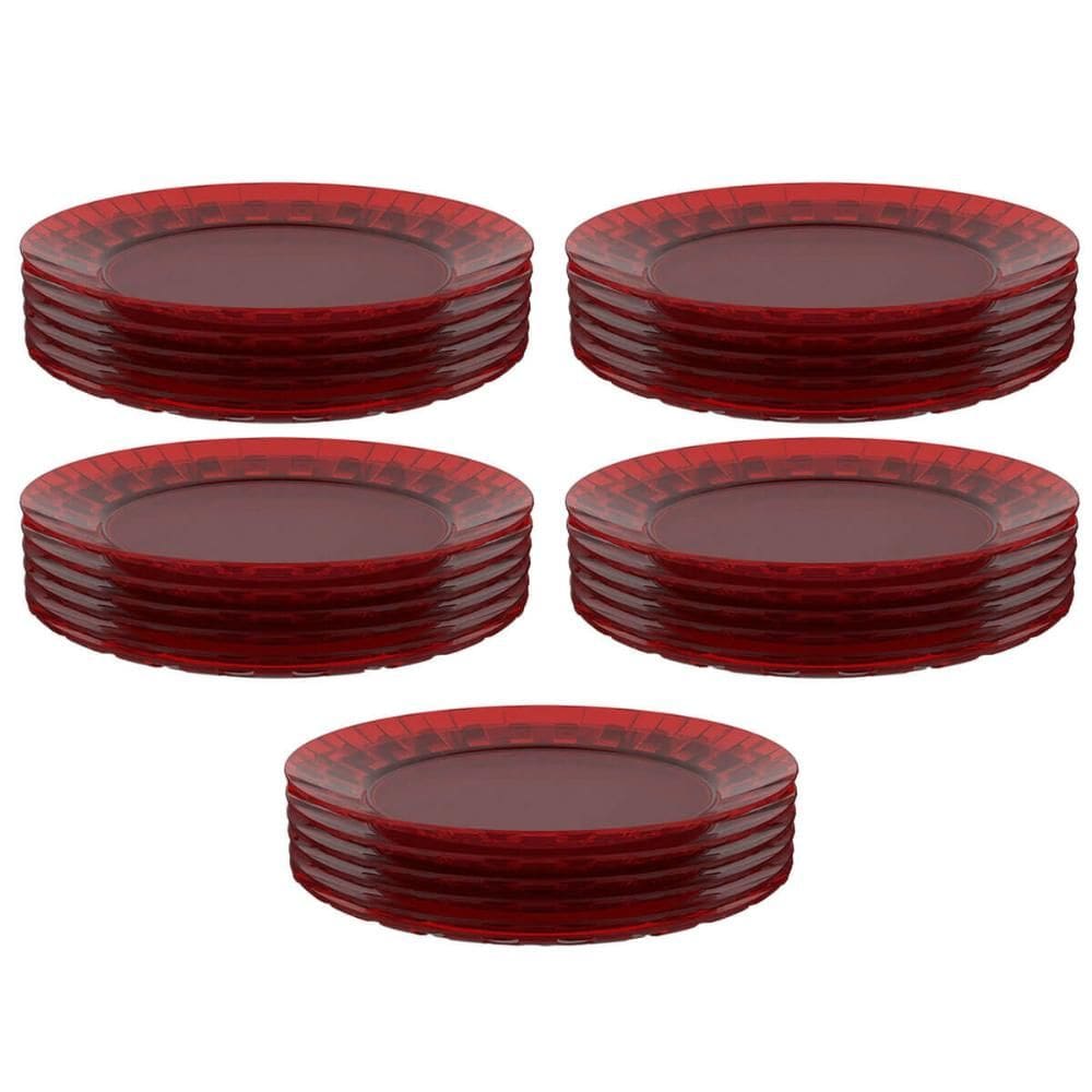 Conjunto 30 Pratos Plásticos Vermelhos Mesa Posta Eventos Bandejas Grandes Eventos Crippa