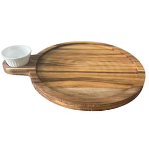 Kit 12 Tábuas Teca para Servir com Cabo Ramekin 30ml Churras