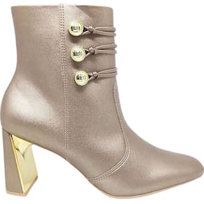 Bota Feminina Casual Dia a Dia Passeio Detalhes Metalizados Salto Alto Cano Baixo Ramarim 2560103
