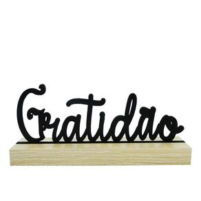 Enfeite Palavra Gratidão Madeira 20x8,5x4cm - Preto