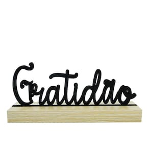 Enfeite Palavra Gratidão Madeira 20x8,5x4cm - Preto