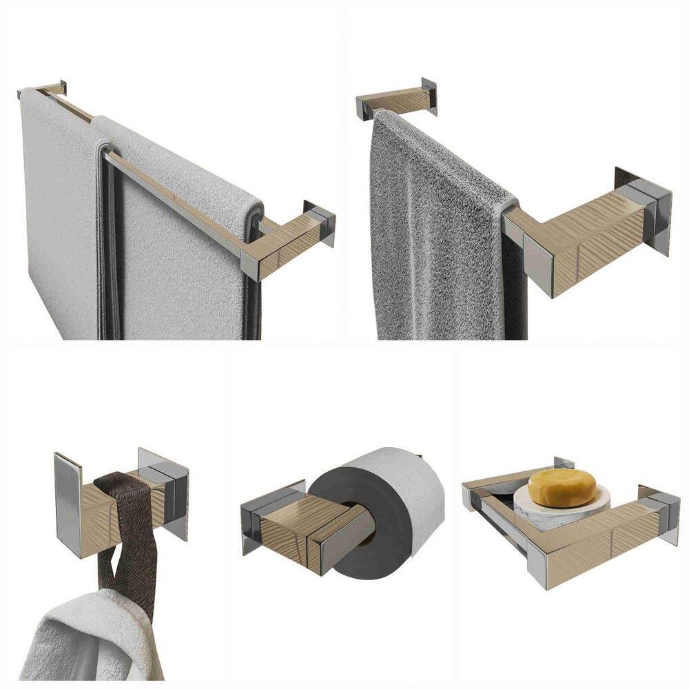 Kit Toalheiro Duplo 1Mt Inox 5 Pçs Polido Ou Preto Fosco