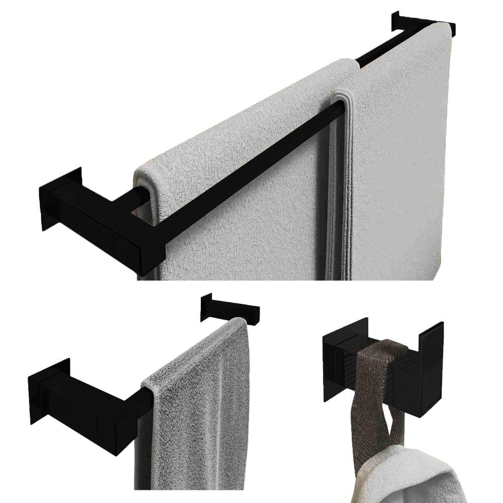 Kit Toalheiro Duplo 1Mt Inox 3 Pçs Polido Ou Preto Fosco