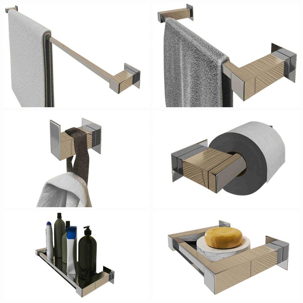 Kit Toalheiro 60Cm Inox Banheiro 6 Pçs Polido Ou Preto Fosco
