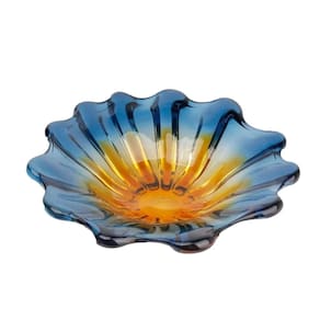 Centro De Mesa Em Cristal Murano Decoração Azul E Ambar