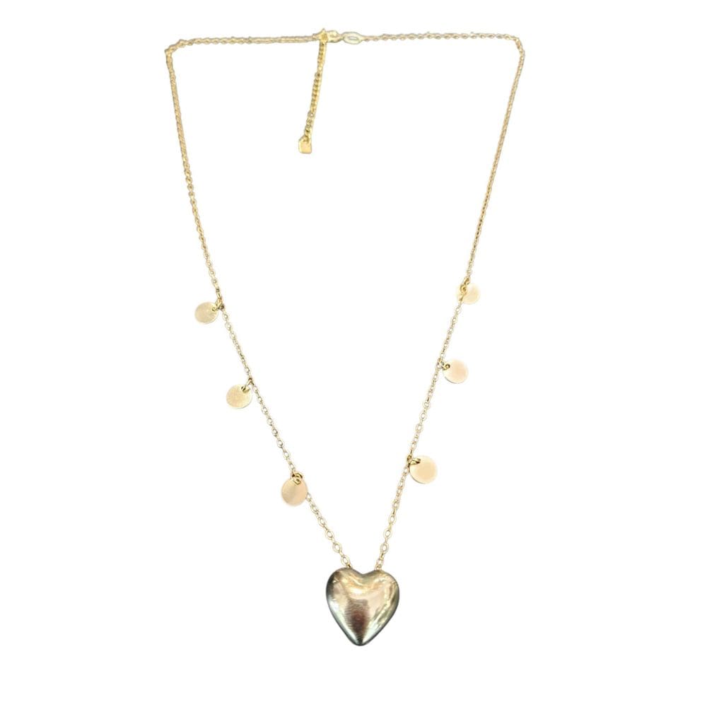 Colar Coração E Medalhas Folheado E A Ouro