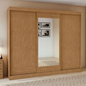 Guarda Roupa Casal Ambiente Nice 3 Portas 2 Gavetas Amêndoa Clean Off White Flex com Espelho - Lopas