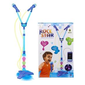 Microfone Duplo Azul Infantil Com Luz Som e Conexão Celular