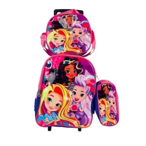 Mochila Rodinha Princesa Rosa Com Lancheira E Estojo Menina