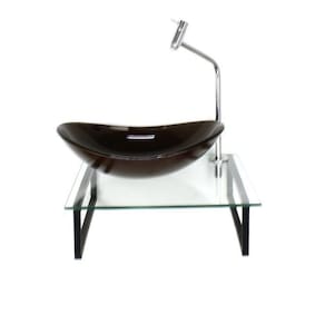 Kit Cuba de Vidro Oval 10cm Tampo 40cm com Suporte Torneira Válvula Marrom