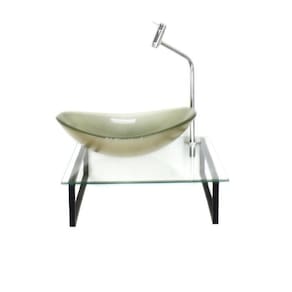 Kit Cuba de Vidro Oval 10cm com Tampo 40cm e Suporte Champanhe