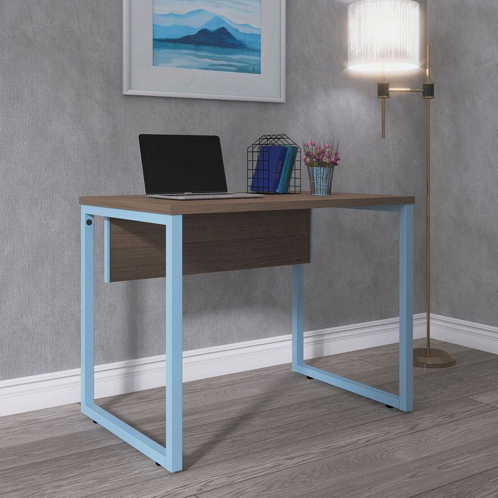 Mesa para Escritório Industrial 90cm Pe25 Walnut/Azul Dali
