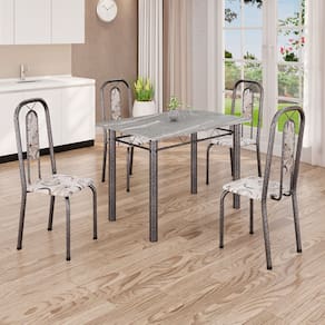 Conjunto de Mesa Tubular 100cm X 60cm Tampo Granito Topázio com 4 Cadeiras Lívia Arabesco/ Mart Prata