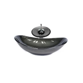 Cuba de Vidro Oval 55cm + Válvula + Torneira Cascata Grafite